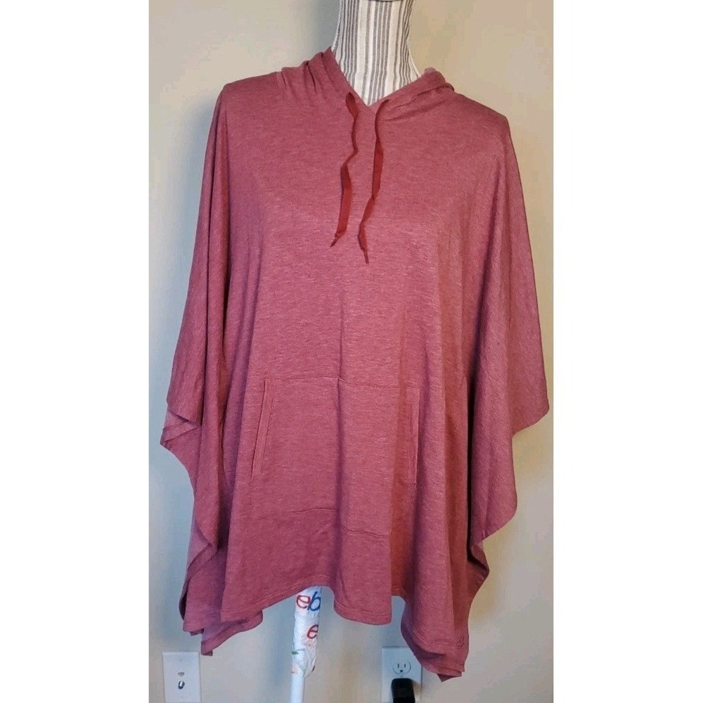 Cuddl Duds Fleece Poncho Maroon‎ Comfy Cozy Women's Long Sleeve Hooded S/M